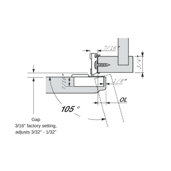 Blum 38N355CE08 COMPACT 1/2″ Partial Overlay 105° Hinge – Siggia