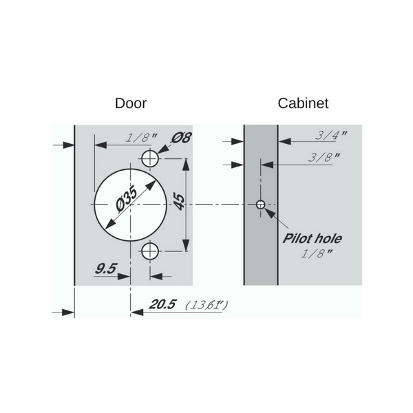 Blum 38N355CE08 COMPACT 1/2″ Partial Overlay 105° Hinge – Siggia